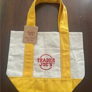 Trader Joe's Yellow and White Canvas Tote Bag